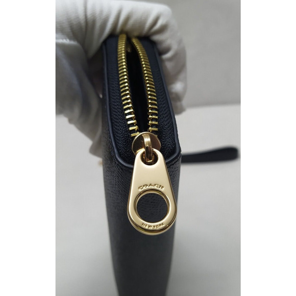 Coach Black Crossgrain Leather Zip Around Credit Card Long Wallet - NWT $298 - Picture 8 of 16